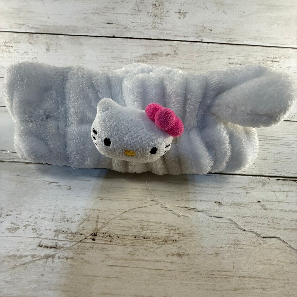 Sanrio Hello Kitty White‎ Plush Spa Headband Pink Bow Skincare Makeup Band 2024